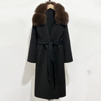 OFTBUY Belted Long Warm Winter Elegant Fashion Outerwear New Women's Double-Faced Wool Coat with Real Fox Fur Collar