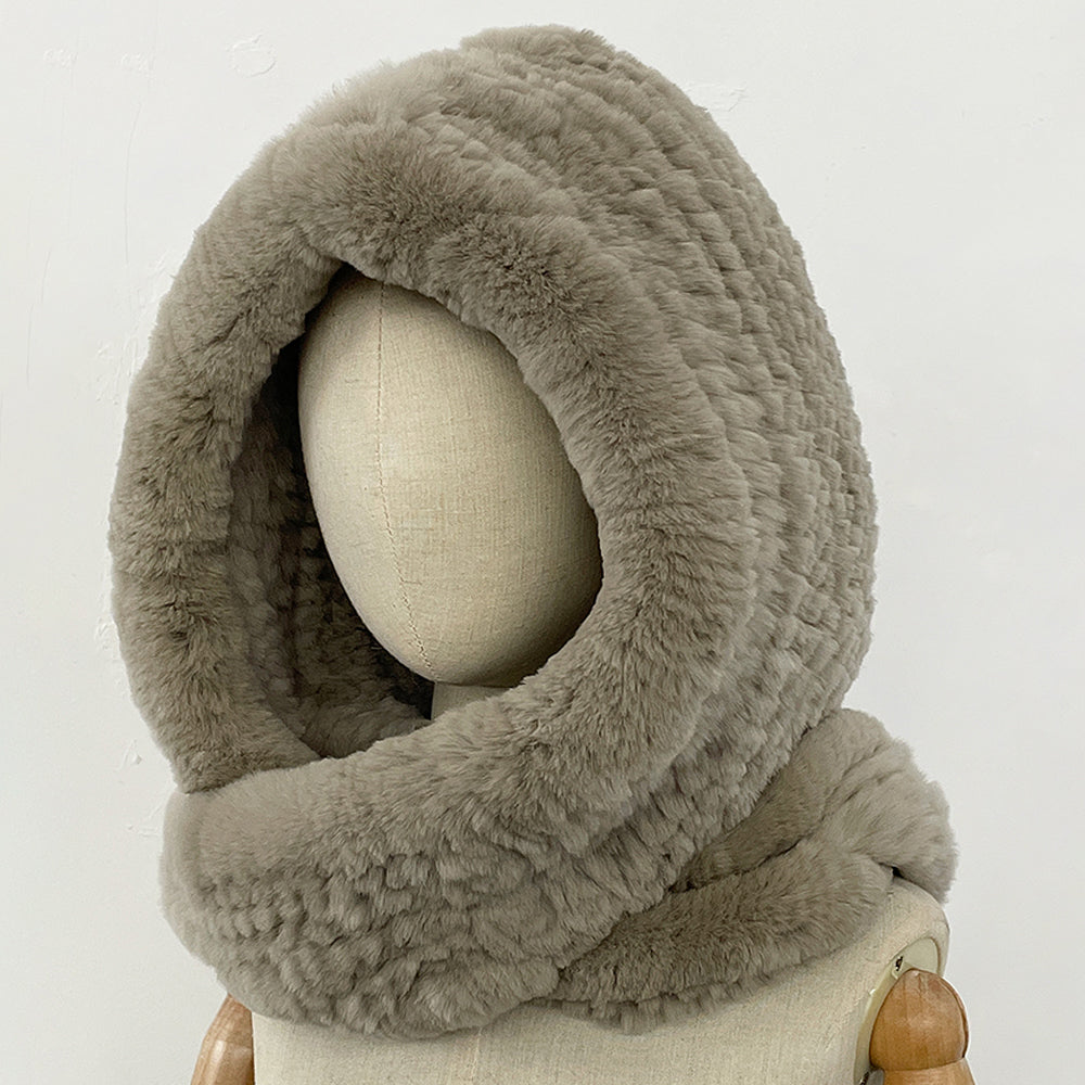 OFTBUY Thick Warm Windproof Natural Rabbit Fur Hat with Scarf Women New Winter Cute Cycling Cap Child Fluffy Rea Fur Neckerchief