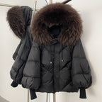 OFTBUY Thicken Warm Knitted Sleeve Coat New Winter Large Real Fur Hooded Puffer Jacket Women White Duck Down Mid Long Parka