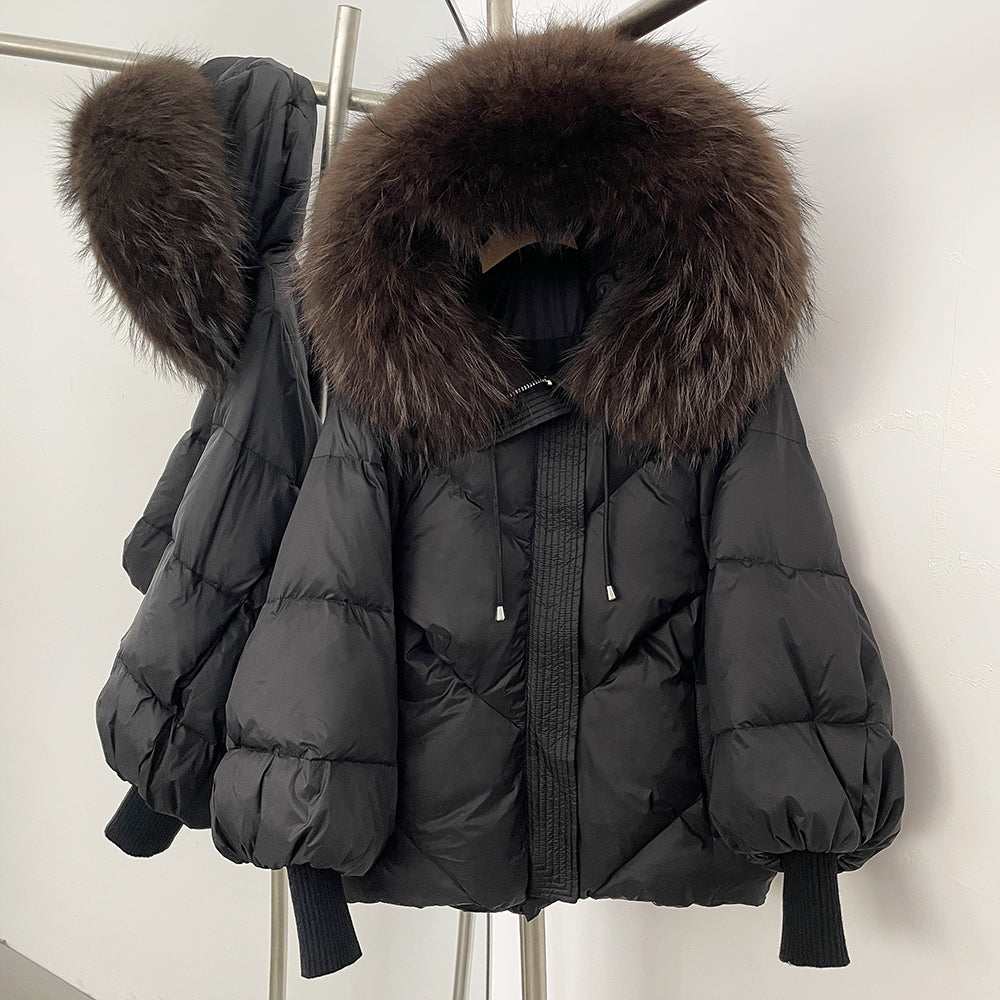 OFTBUY Thicken Warm Knitted Sleeve Coat New Winter Large Real Fur Hooded Puffer Jacket Women White Duck Down Mid Long Parka