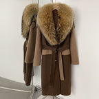 OFTBUY New Fashion Fur Cuff Winter Clothes Women Real Fox Fur Collar Woolen Coat Female Warm Double-faced Cashmere Wool Jacket