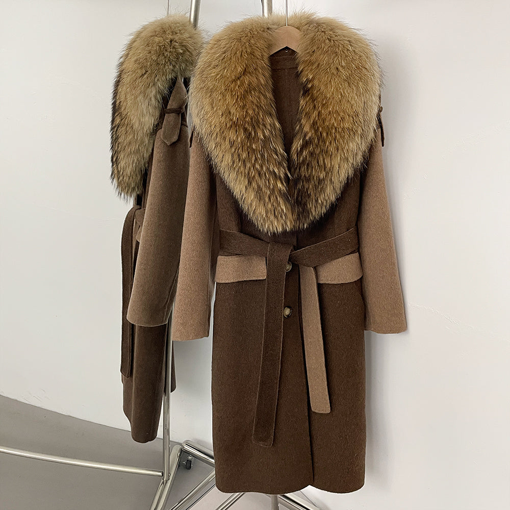 OFTBUY New Fashion Fur Cuff Winter Clothes Women Real Fox Fur Collar Woolen Coat Female Warm Double-faced Cashmere Wool Jacket