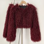 OFTBUY Faux Fur Coat for Women Fur Fluffy Autumn Short Fur Coat Eco-friendly Warm Female New Winter Jacket Long Sleeves O-neck
