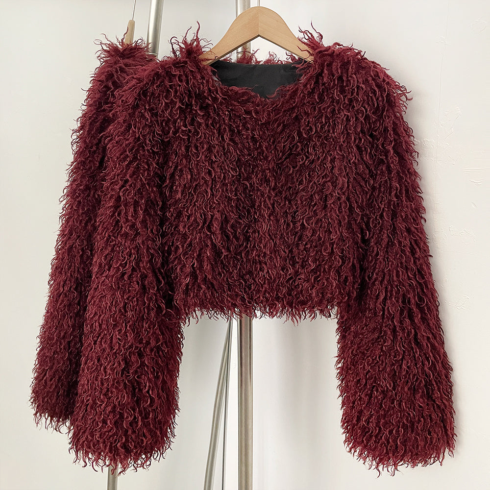 OFTBUY Faux Fur Coat for Women Fur Fluffy Autumn Short Fur Coat Eco-friendly Warm Female New Winter Jacket Long Sleeves O-neck