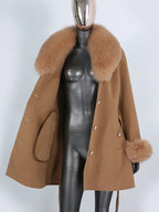 OFTBUY Double-sided Wool Coat Female New Autumn Winter Real Fox Fur Clothes Women Detachable Fur Cuffs Woolen Cashmere Jacket