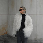 OFTBUY Cropped Faux Mongolia Sheep Fur Jacket