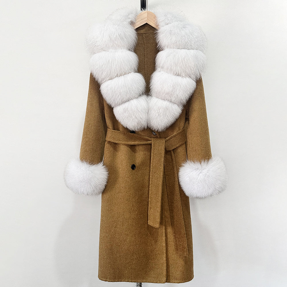 OFTBUY Wholesale New Autumn Winter Clothes Long Natural Woolen Coat Women Fashion Warm 100% Wool Real Fox Fur Jacket Overcoat