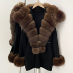 OFTBUY Belt Loose Fit Warm Winter Fashion Outerwear Natural Fur Sweater Female New Women's Knit Coat with Large Real Fox Fur