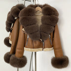 OFTBUY New Winter Real Fox Fur Collar and Cuffs Clothes Women Short Faux Leather Fake Fur Inner Jacket Female Thick Warm Coat