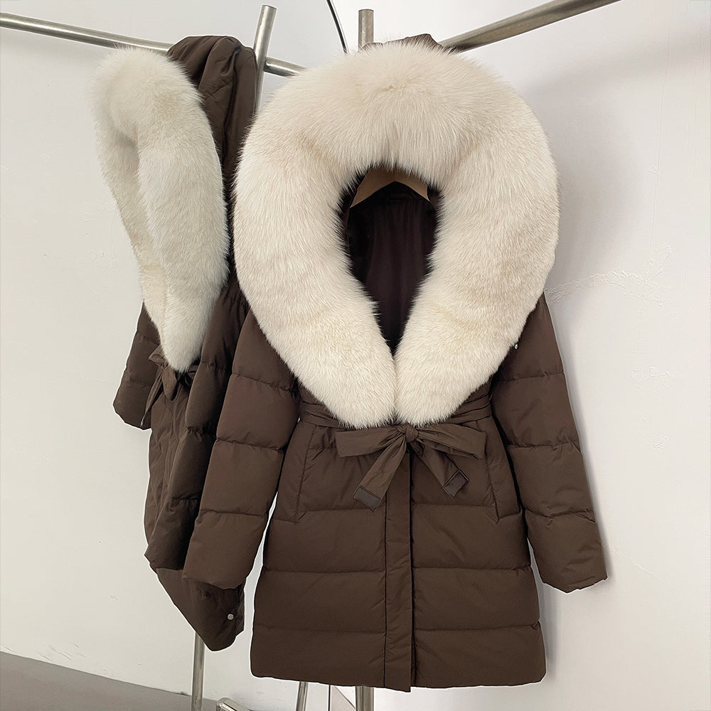 OFTBUY New Winter Genuine Fox Fur Hooded Puffer Coat Women Women's White Duck Down Jacket Outerwear Female Fashion Parkas