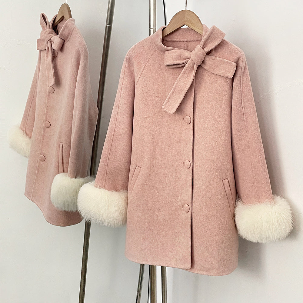 OFTBUY Warm Long Sleeves Woolen Jacket Female New Autumn Winter Clothes Women Fashion 100% Wool Coat with Real Fox Fur Cuffs =
