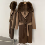 OFTBUT New Autumn Winter Clothing Women Long Single-breasted Belt Wool Coat Female Natural Fox Fur Cashmere Woolen Jacket