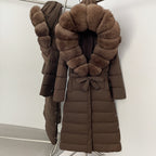 OFTBUY Hooded Winter White Duck Down Coat Large Real Fox Fur Collar X-Long Puffer Jacket Women Thick Female Parkas With Belt