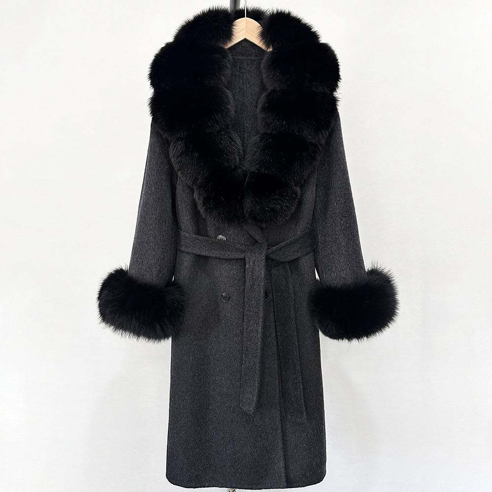 OFTBUY Wholesale New Autumn Winter Clothes Long Natural Woolen Coat Women Fashion Warm 100% Wool Real Fox Fur Jacket Overcoat
