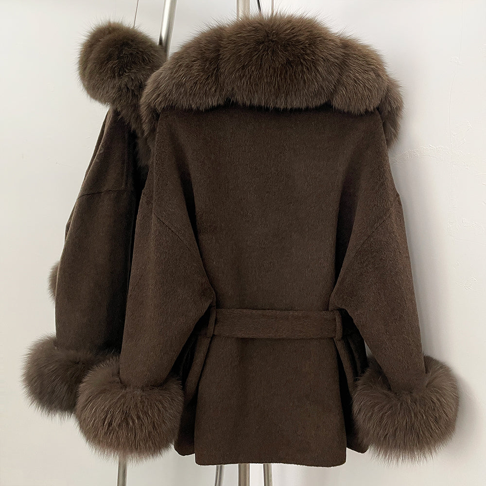 OFTBUY Big Real Fox Fur Pinnacle Woolen Coat Female New Autumn Winter Top Clothes Warm Natural Fox Fur Collar Wool Jacket Women