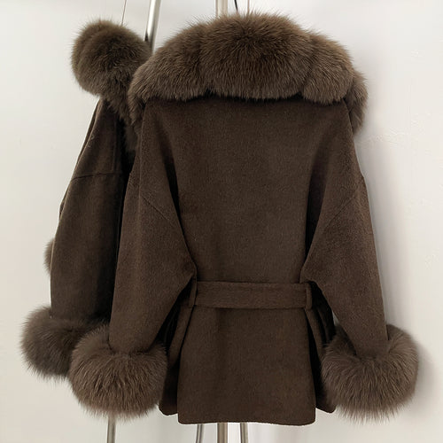 OFTBUY Big Real Fox Fur Pinnacle Woolen Coat Female New Autumn Winter Top Clothes Warm Natural Fox Fur Collar Wool Jacket Women