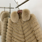 Close-up of multidimensional natural silver fox and raccoon fur texture