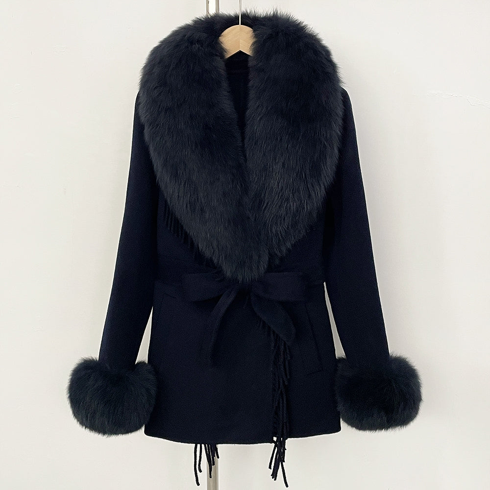OFTBUY Short Real Fox Fur Wool Coat New Autumn Winter Clothes Women Fashion Natural Fur Woolen Jacket Female Tassel Overcoat
