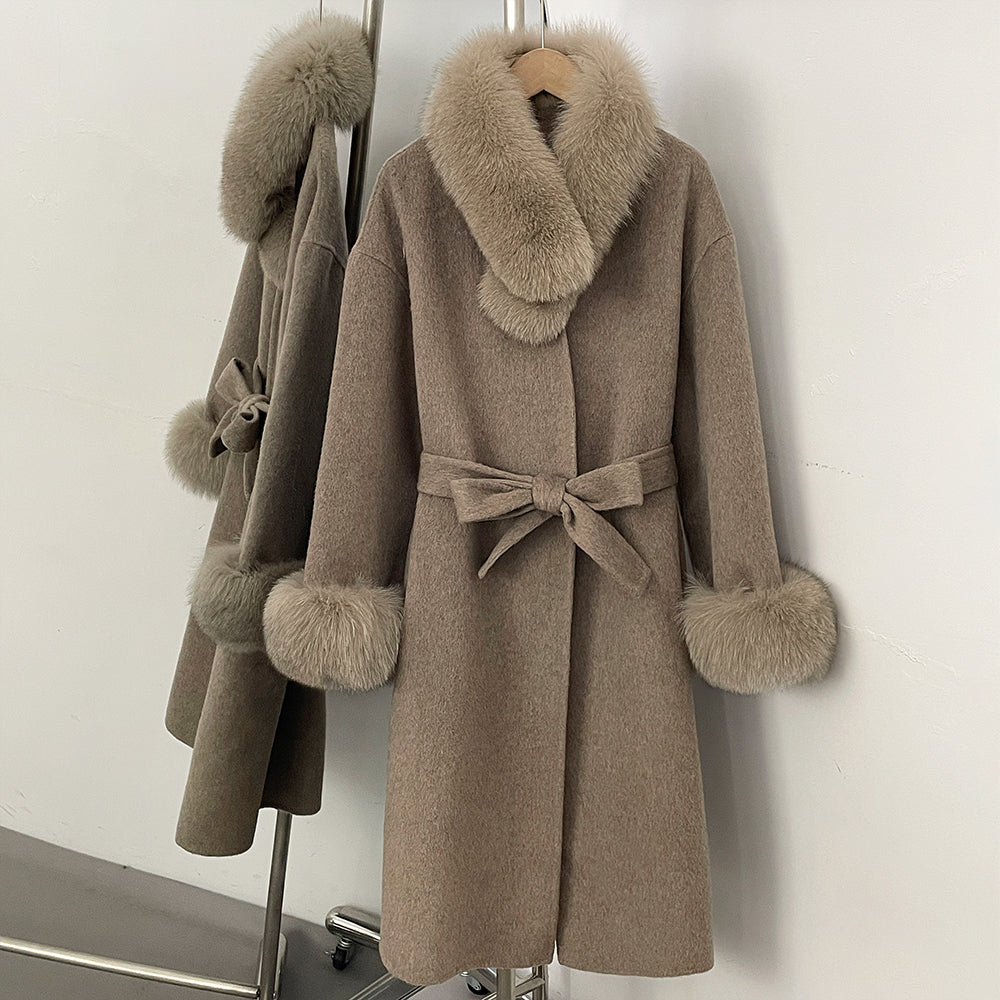OFTBUY New Autumn Winter Long Clothing Women Fashion Warm Real Fox Fur Collar and Cuffs 100% Wool Jacket Female Natural Fur Coat