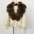 OFTBUY Luxury 90% Duck Down Puffer Jacket with Oversized Real Fox Fur Collar - Short Tiered Winter Coat