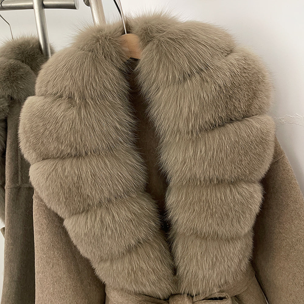OFTBUY New Autumn Winter Top Clothes Women Luxury Natural Fox Fur Woolen Jacket Female Thick Warm Real Fur Cashmere Wool Coat