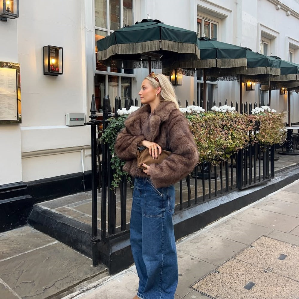 OFTBUY Autumn Winter Clothes Women Fashion Short Faux Fur Jacket Suit Collar Fake Fur Coat Long Sleeve Artificial Fox Fur Overcoat
