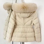 OFTBUY Belt Slim Hooded Real Fox Fur Collar Jacket Female New Winter Top Clothing Women Thickened Warm Raccoon Fur Fluffy Coat