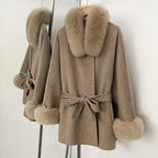 OFTBUY Belted Waist Elegant Winter Luxury Woolen Outerwear Female New Women's Wool Coat Large Real Fox Fur Collar and Cuffs