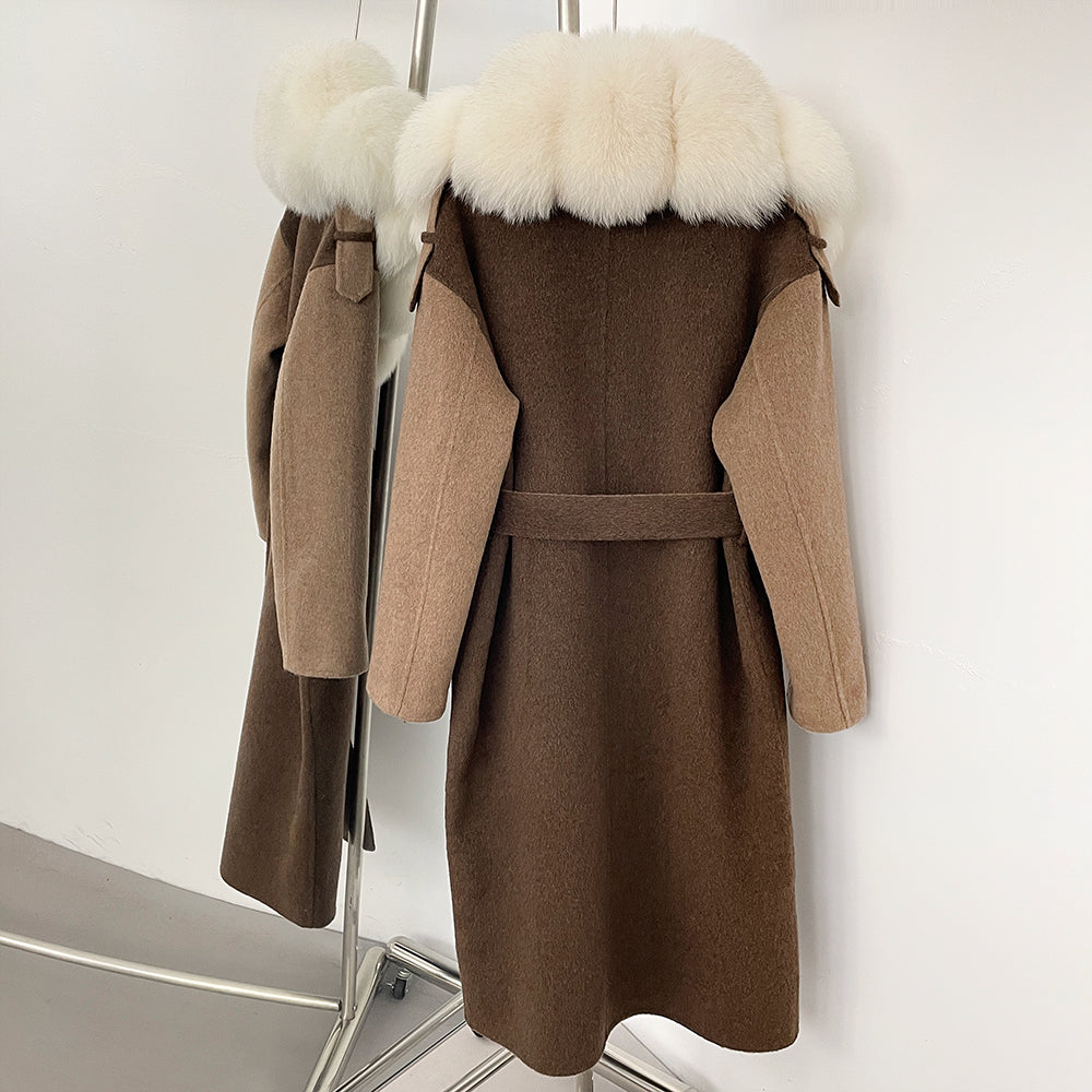 OFTBUY New Fashion Fur Cuff Winter Clothes Women Real Fox Fur Collar Woolen Coat Female Warm Double-faced Cashmere Wool Jacket