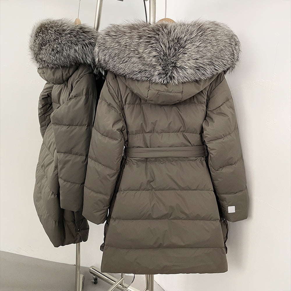 OFTBUY New Winter Genuine Fox Fur Hooded Puffer Coat Women Women's White Duck Down Jacket Outerwear Female Fashion Parkas
