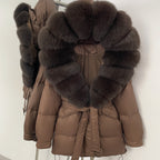 OFTBUY Thick Warm Mid-Long Puffer Coat Real Fox Fur Collar White Duck Down Coat Female Loose Warm Hooded Parkas With Belt