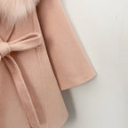 OFTBUY New Autumn Winter Wool Clothing Women Belt Hooded Real Fox Fur Cape Coat Female Fashion Warm Woolen Natural Fur Jacket