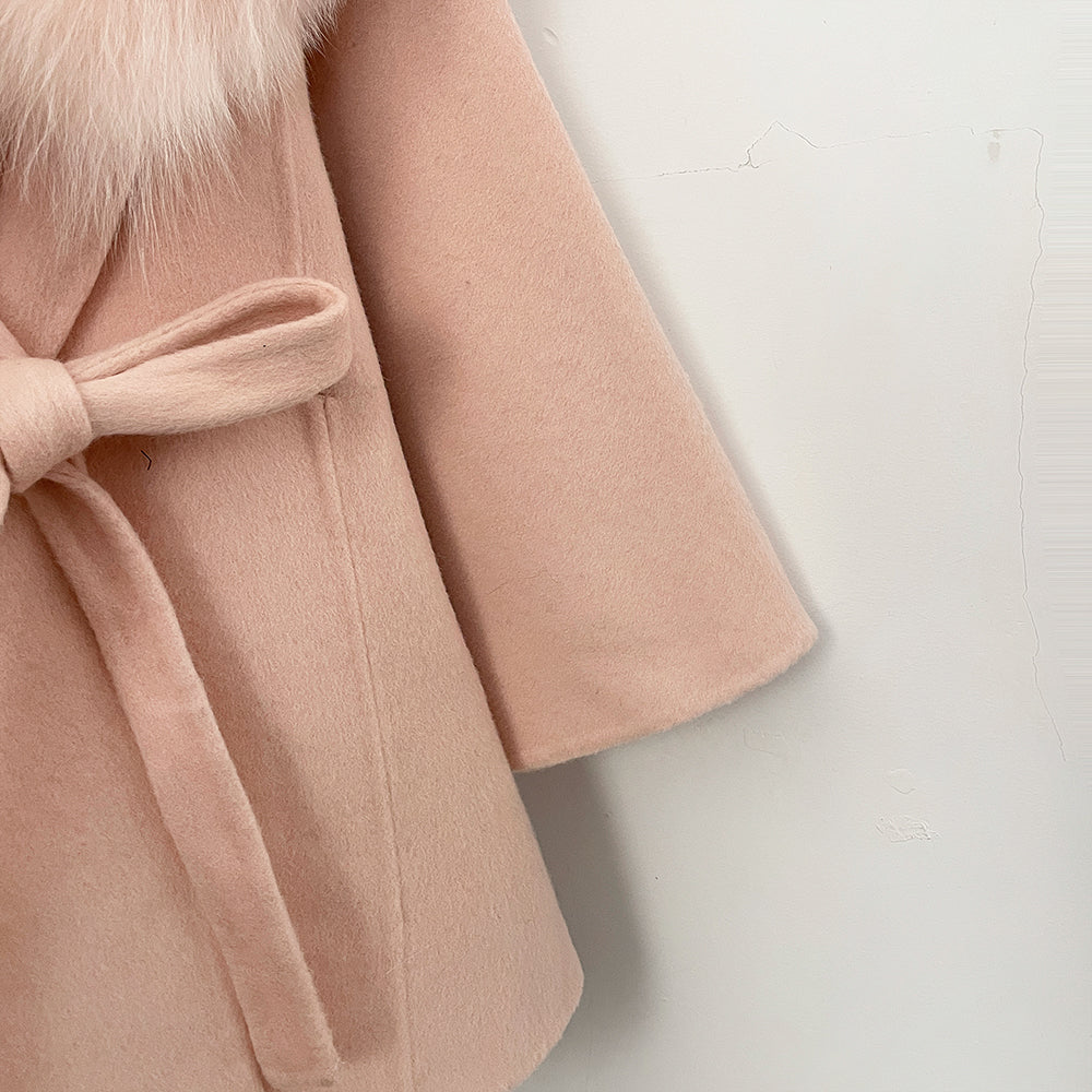 OFTBUY New Autumn Winter Wool Clothing Women Belt Hooded Real Fox Fur Cape Coat Female Fashion Warm Woolen Natural Fur Jacket