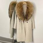 OFTBUY Double Breasted Pockets Long Luxury Warm Winter Outerwear New Women's Double-Faced Wool Coat with Real Fox Fur Collar