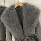 OFTBUY New Autumn Winter Belt Top Clothes Mid-length Real Fox Fur Woolen Coat Female Fashion Warm Natural Fur Wool Jacket Women
