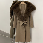 OFTBUY Long Belt Real Fur Wool Coat Female New Autumn Winter Warm Clothes Women Natural Fox Fur Collar Cashmere Woolen Jacket