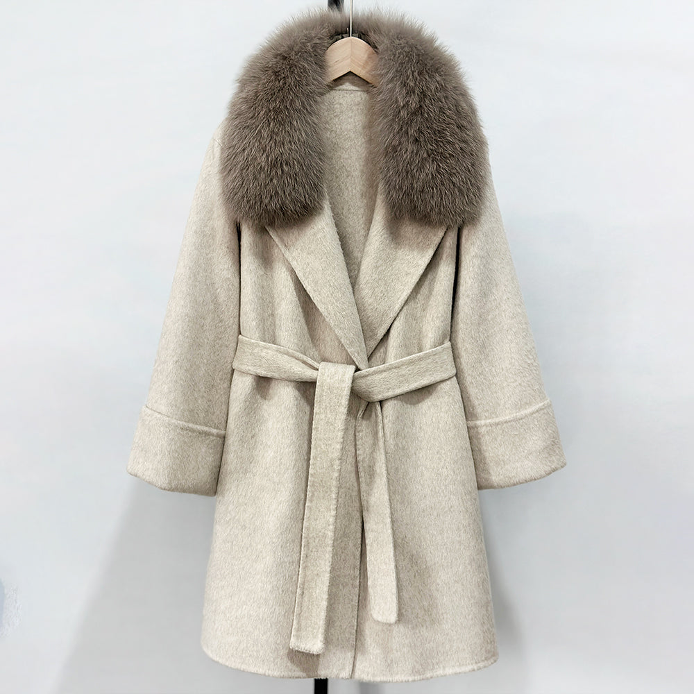 OFTBUY Fashion Female Luxury Cashmere Wool Jacket Autumn Winter Warm Natural Fox Fur Collar Women's Woolen Blends Coat