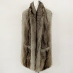 OFTBUY Luxury Long-Line Faux Fur Gilet - Premium Vegan Fox Fur Sleeveless Overcoat with Oversized Shawl Collar