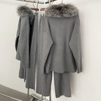 OFTBUY Knitted Pant Set Female Fashion Warm Real Fox Fur Sweater Lady New Autumn Winter Plus Size Woman Clothes Outfits Knitwear