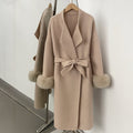 OFTBUY Real Fox Fur Cuffs Cashmere Woolen Jacket Long 100% Wool Coat Female New Autumn Winter Warm Natural Fur Clothes Women