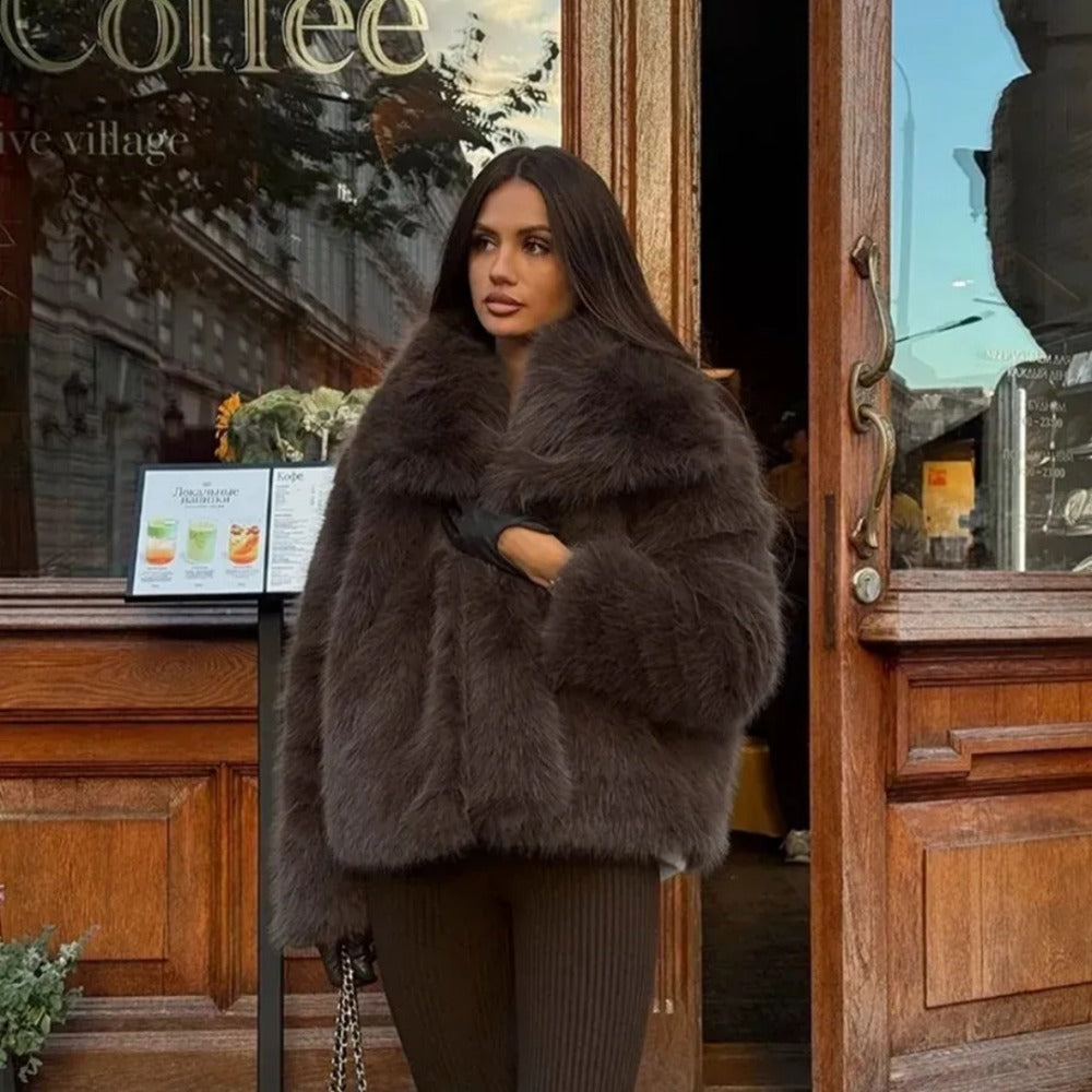 OFTBUY High Street Luxury Big Fur Collar Faux Fox Fur Jacket Female Overcoats Winter Clothes New Fashion Gradient Fluffy Fur Coat Women