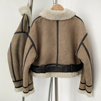 OFTBUY New Winter Clothing Woman's Fashion Thick Warm Faux Fur Shearling Jacket Coat Vintage Long Sleeve Belt Hem Jacket Female