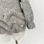 OFTBUY New Spring Autumn Flowers Butterflies Knitting Pullovers Clothes Women Halves Knitted Sweater Female Real Fox Fur Coat