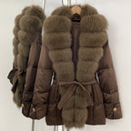 OFTBUY Luxury Women's Down Jacket women Warm Winter Parka Outerwear Duck Down Real Fox Fur Collar Belted Puffer Coat female