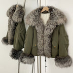 OFTBUY Fashion Warm White Duck Down Real Fur Top Clothes Female Big Natural Fox Fur Collar Coat New Autumn Winter Jacket Women