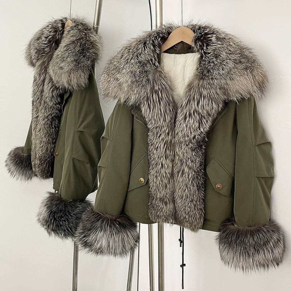 OFTBUY Fashion Warm White Duck Down Real Fur Top Clothes Female Big Natural Fox Fur Collar Coat New Autumn Winter Jacket Women