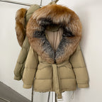 OFTBUY Thick Warm Mid-Long Puffer Coat Real Fox Fur Collar White Duck Down Coat Female Loose Warm Hooded Parkas With Belt