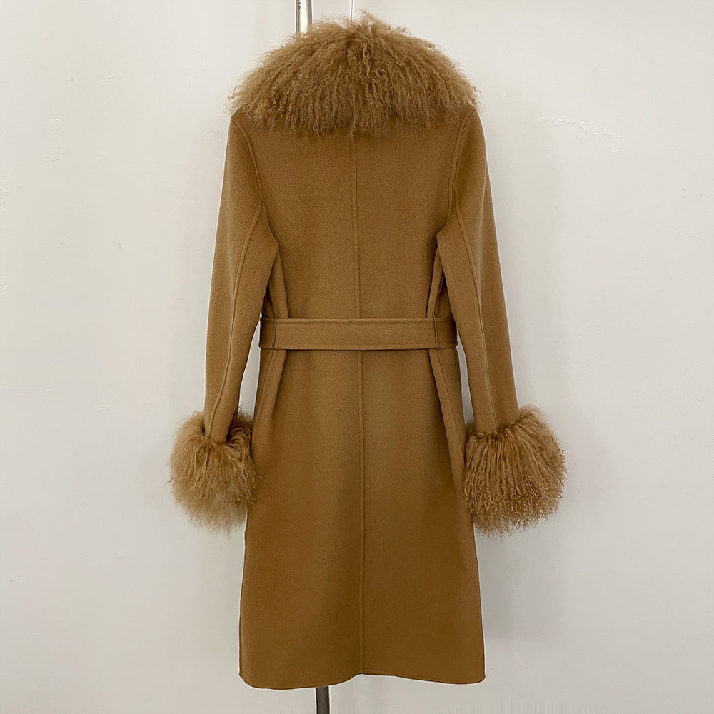 OFTBUY Fashion Natural Mongolia Sheep Fur Wool Jacket New Autumn Winter Clothes Women Lady Warm Long Real Fur Woolen Coat Female