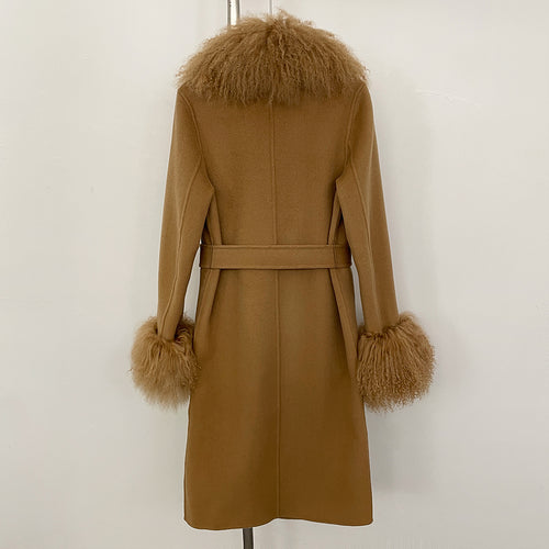 OFTBUY Fashion Natural Mongolia Sheep Fur Wool Jacket New Autumn Winter Clothes Women Lady Warm Long Real Fur Woolen Coat Female