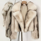 OFTBUY Luxury Oversized Lapel Faux Fur Jacket - Premium Vegan Fur Short Coat for Winter Glamour